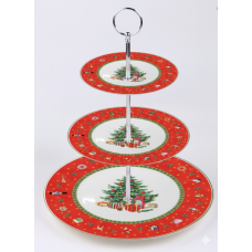 Етажерка порцелянова для фруктів триярусна Christmas 34 см HP-SDHK-8