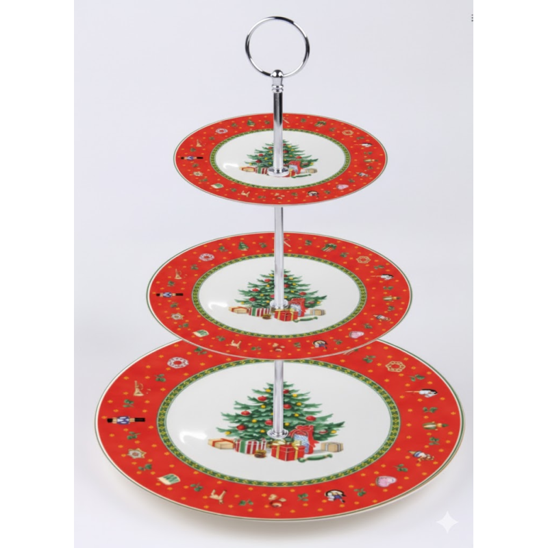 Етажерка порцелянова для фруктів триярусна Christmas 34 см HP-SDHK-8
