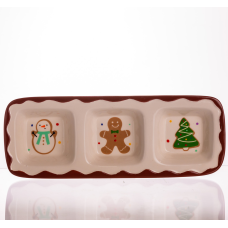 Менажниця порцелянова Merry Christmas на 3 секції 30×11×2.5 (см) прямокутна CR-1-41