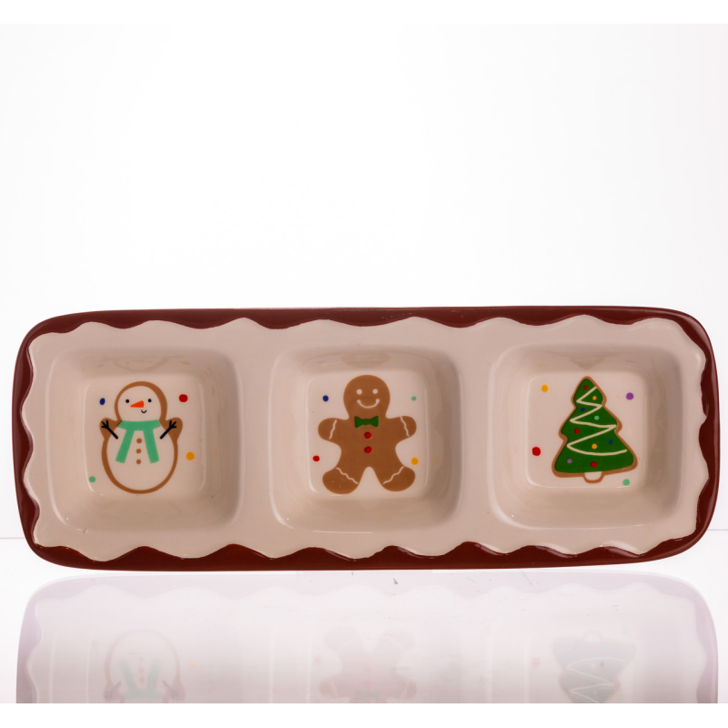Менажниця порцелянова Merry Christmas на 3 секції 30×11×2.5 (см) прямокутна CR-1-41