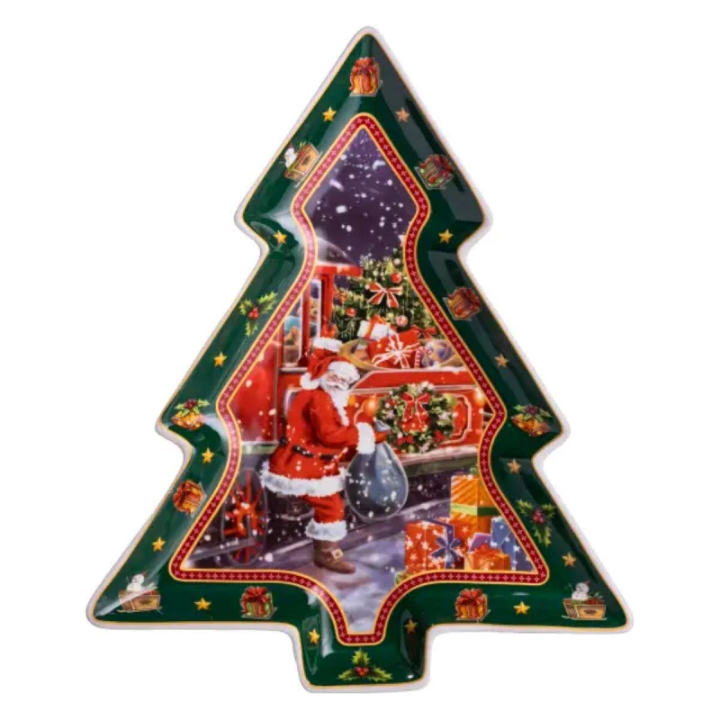 Сервірувальне новорічне блюдо для закусок з порцеляни Santa 29×24×2 (см) HP-SDHK-18 Сервірувальне новорічне блюдо для закусок з порцеляни Santa 29×24×2 (см) HP-SDHK-18