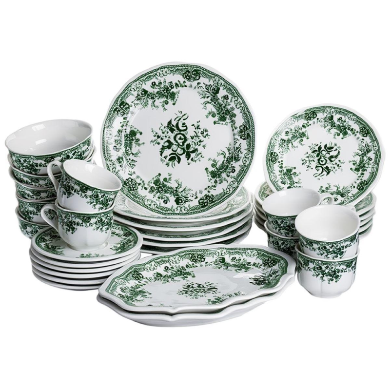 Столовий набір посуду 32 предмети на 6 осіб Vintage Elegant порцеляновий Зелений YY78-7A