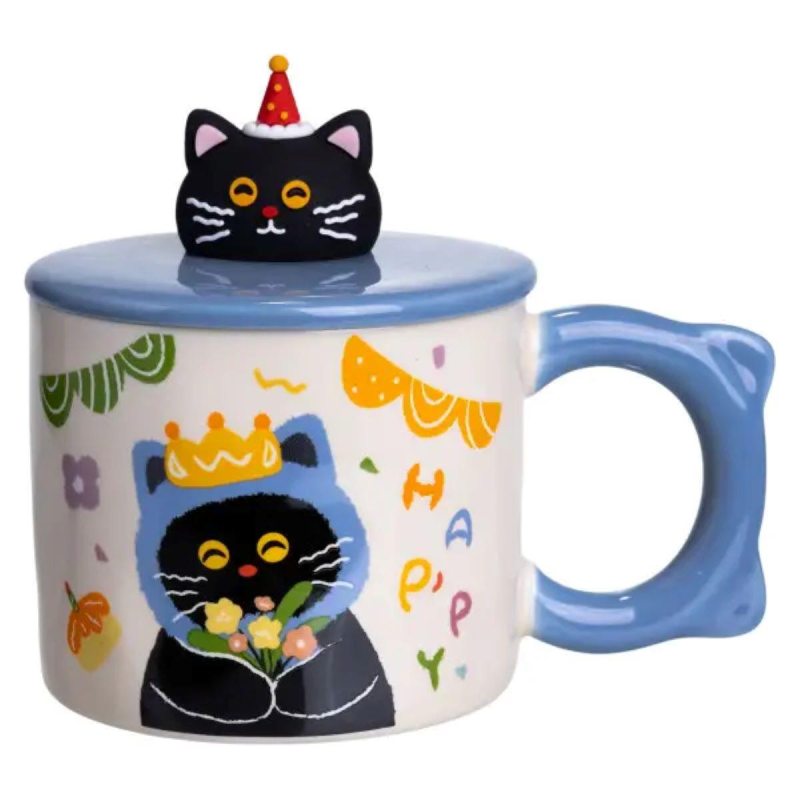 Чашка порцелянова з кришкою Kitten“s Birthday 400 (мл) подарункова кружка прикольна чашка для дітей на подарунок Синій FM-24A Чашка порцелянова з кришкою Kitten“s Birthday 400 (мл) подарункова кружка прикольна чашка для дітей на подарунок Синій FM-24A