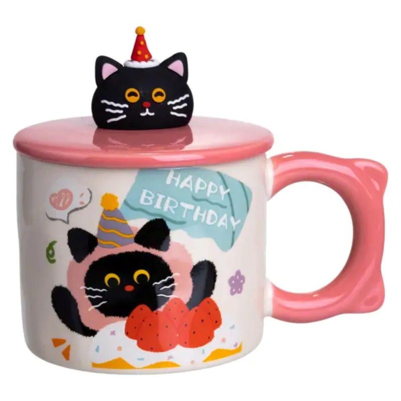 Чашка порцелянова з кришкою Kitten“s Birthday 400 (мл) подарункова кружка прикольна чашка для дітей на подарунок Рожевий FM-24C Чашка порцелянова з кришкою Kitten“s Birthday 400 (мл) подарункова кружка прикольна чашка для дітей на подарунок Рожевий FM-24C