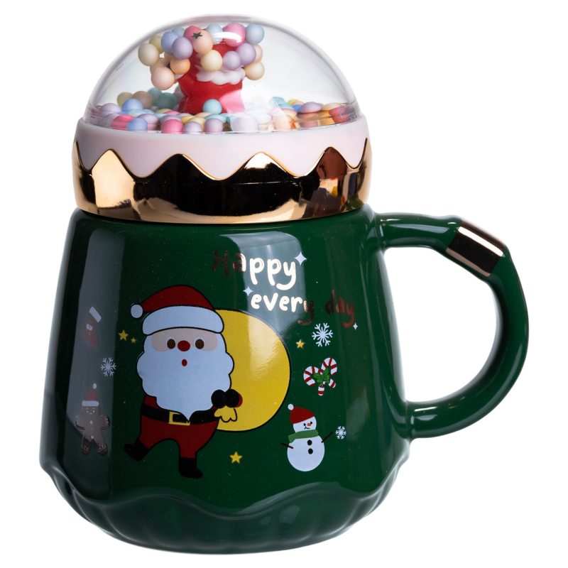 Чашка порцелянова з кришкою Christmas 400 (мл) Зелена Yiwu FM-CS-41A Чашка порцелянова з кришкою Christmas 400 (мл) Зелена Yiwu FM-CS-41A