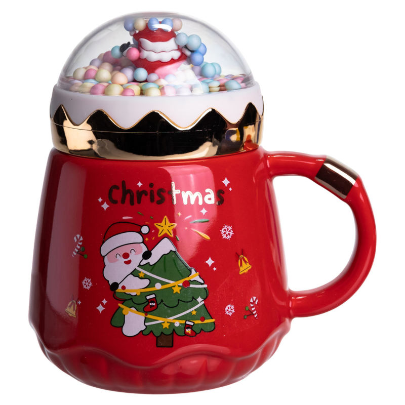 Чашка порцелянова з кришкою Christmas 400 (мл) Червона Yiwu FM-CS-41D Чашка порцелянова з кришкою Christmas 400 (мл) Червона Yiwu FM-CS-41D