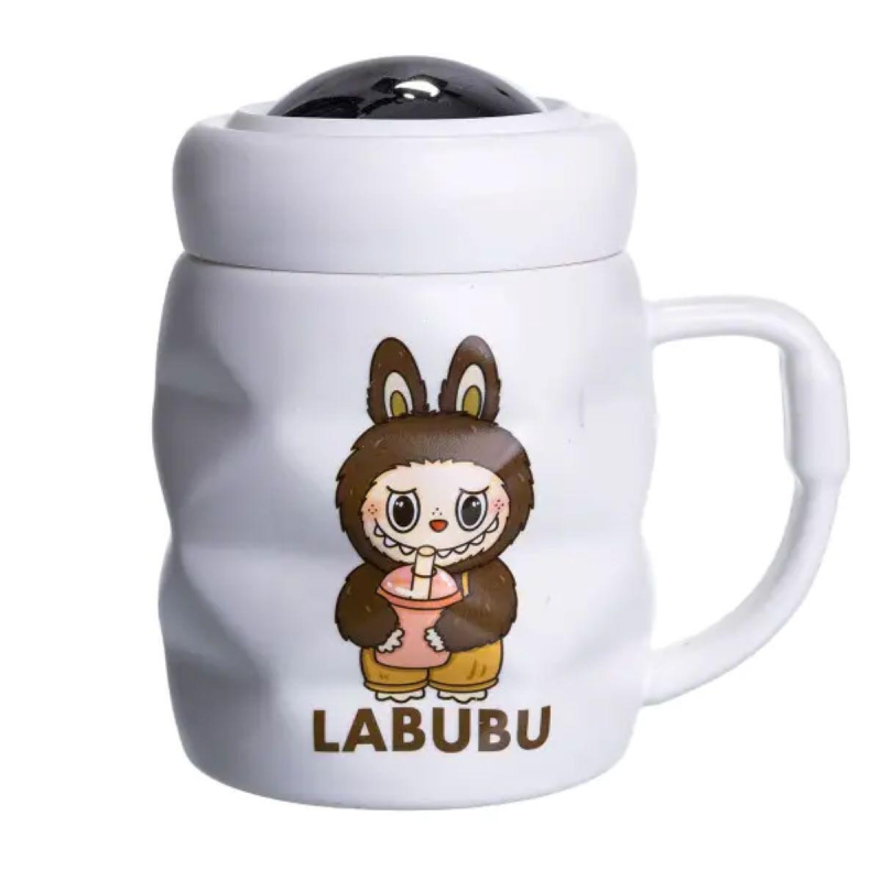 Чашка порцелянова з кришкою Labubu 400 (мл) Білий з темно-коричневим FM-54C Чашка порцелянова з кришкою Labubu 400 (мл) Білий з темно-коричневим FM-54C