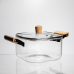 Каструля із боросилікатного скла квадратна 5 л з дерев“яними ручками Yiwu HP-GP-9