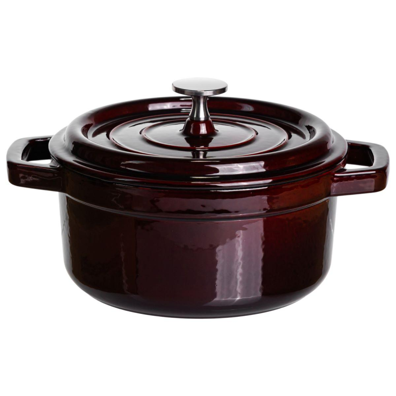 Кокотниця чавунна емальована 2 л, бургунді Yiwu HP-FLG-8 burgundy