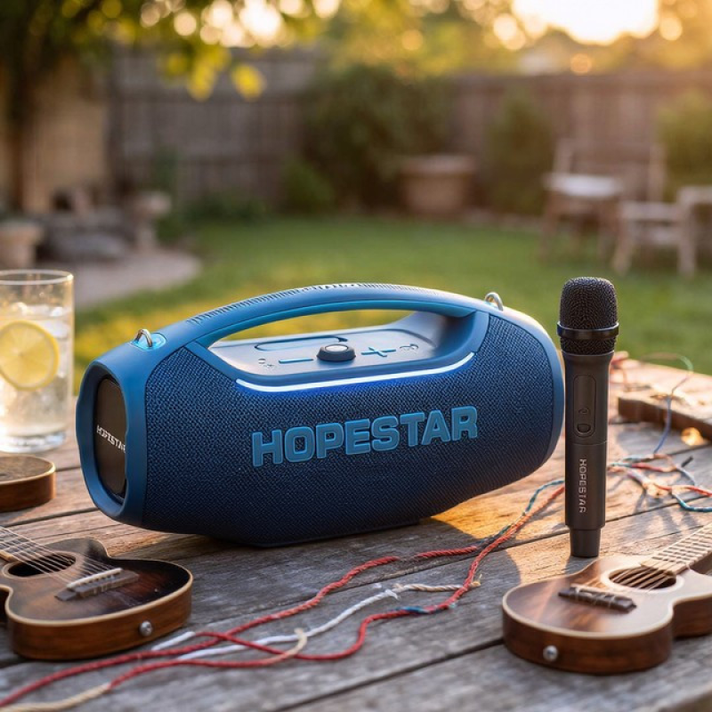 Колонка блютуз маленька HOPESTAR, Бездротова портативна колонка з радіо, Колонка з караоке і мікрофоном, XBE