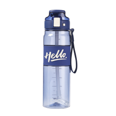 Пляшка для води тритан Hello 0.86 л з трубочкою та ручкою багаторазова спортивна шкільна для тренувань прогулянок фітнесу Синя