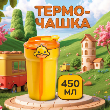 Термокухоль дитячий з неіржавкої сталі 0.45 л із кришкою клямкою термос для дитини в школу питний термос Жовтий