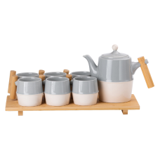Чайний сервіз Lugi на 6 персон із заварником на бамбуковій підставці, керамічний набір для чаю кави какао сім“ї