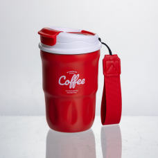 Термочашка “Coffee“ 400 мл з ремінцем та відкидною кришкою-клапаном, червоний Yiwu HP-GM-18