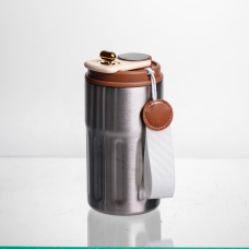 Термочашка Coffee 400 мл з ремінцем та датчиком температури, коричневий  Yiwu HP-GM-1
