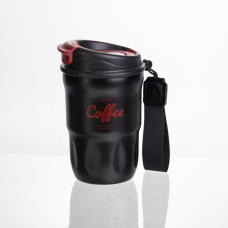 Термочашка “Coffee“ 400 мл з ремінцем та відкидною кришкою-клапаном, чорний Yiwu HP-GM-17