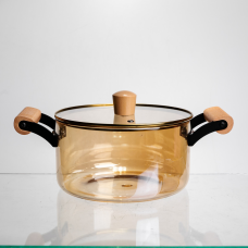 Каструля з боросилікатного скла 2.5 л з дерев“яними ручками на металевих кріпленнях Yiwu HP-GP-28