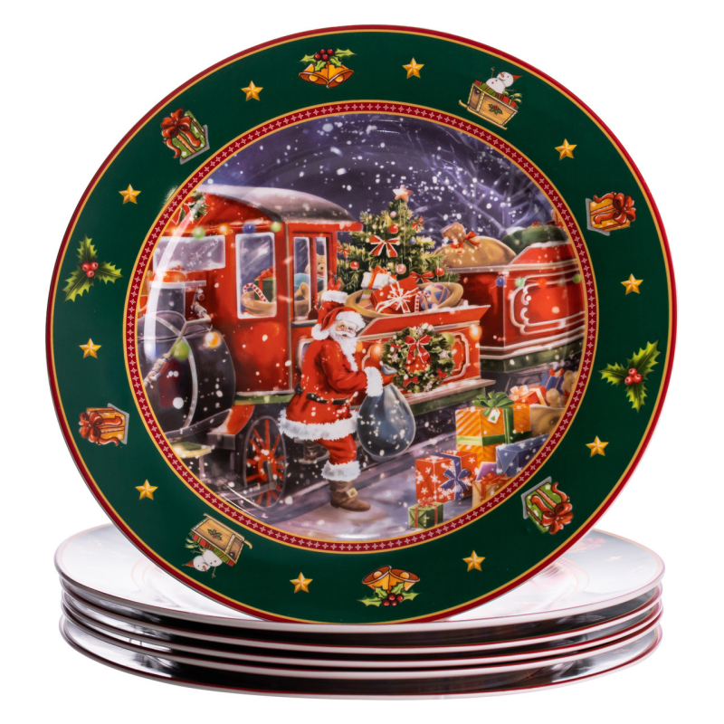 Набір новорічних тарілок із порцеляни Santa 6шт Ø26.5 см Yiwu HP-SDHK-6