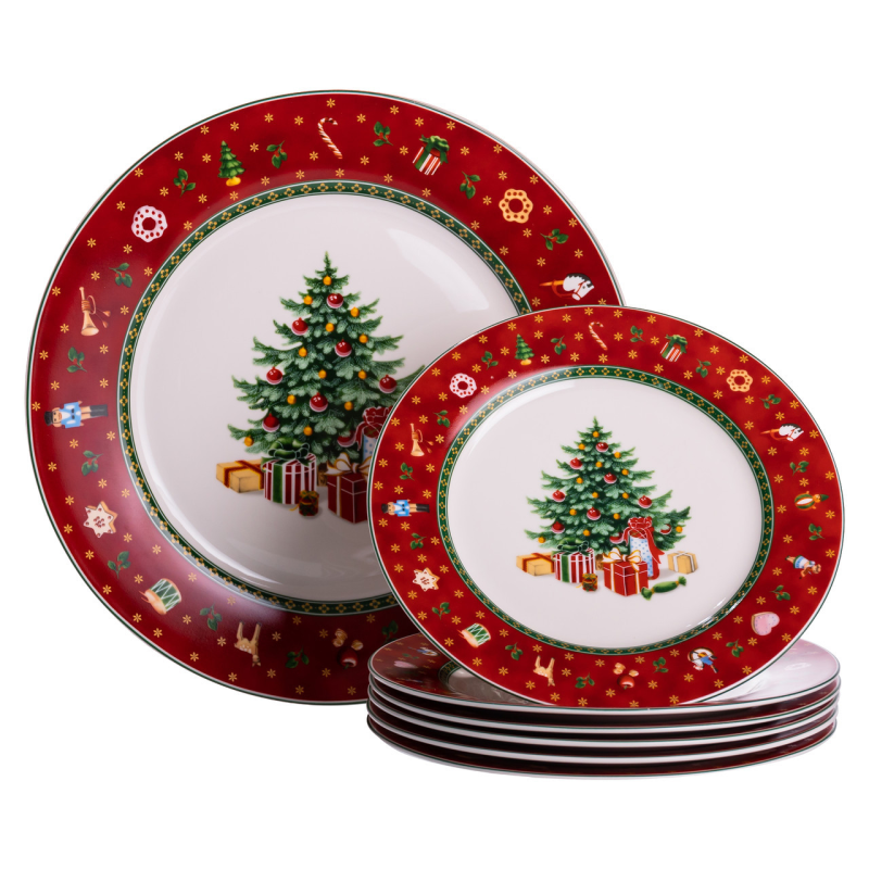 Набір новорічних тарілок із порцеляни Christmas 7 (шт) Ø26.5/19 см Yiwu HP-SDHK-10 Набір новорічних тарілок із порцеляни Christmas 7 (шт) Ø26.5/19 см Yiwu HP-SDHK-10