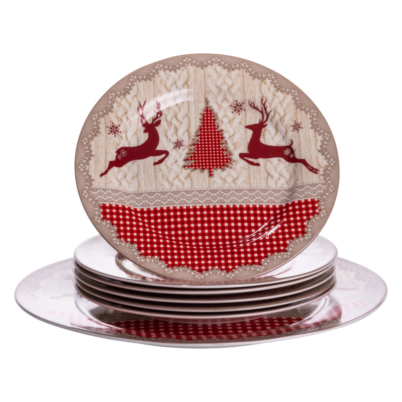 Набір новорічних порцелянових тарілок Christmas Magic (7 шт) Ø26.5/19 см Yiwu HP-SDHK-12