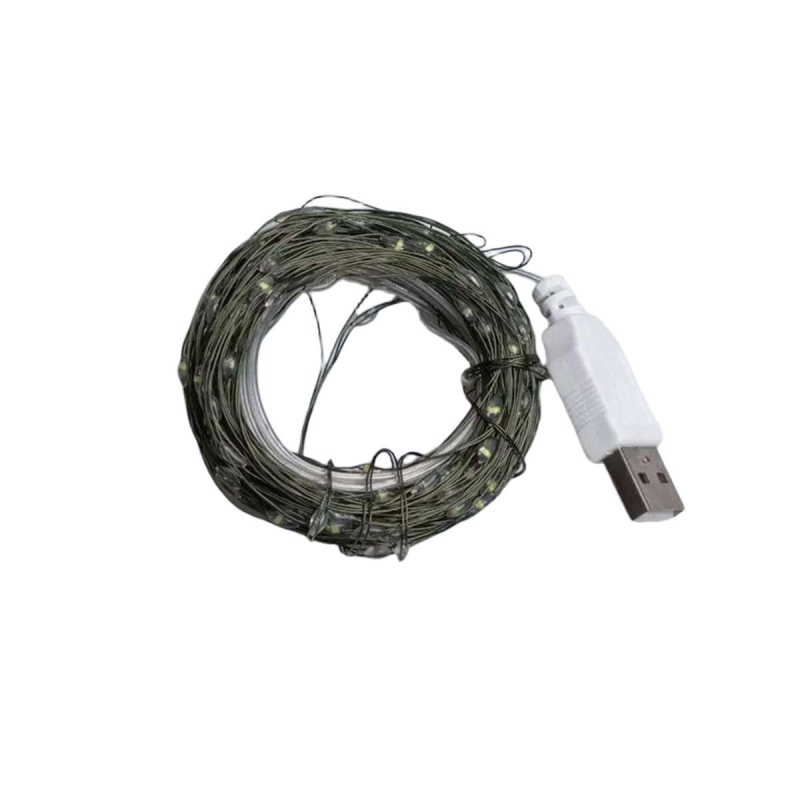 Гірлянда роса 10 метрів USB на 100 led світлодіодів крапля на зеленому дроті біла USB100L10MGW